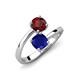 5 - Jianna 6.00 mm Cushion Lab Created Blue Sapphire and Round Red Garnet 2 Stone Promise Ring 