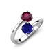 5 - Jianna 6.00 mm Cushion Lab Created Blue Sapphire and Round Rhodolite Garnet 2 Stone Promise Ring 