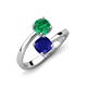5 - Jianna 6.00 mm Cushion Lab Created Blue Sapphire and Round Emerald 2 Stone Promise Ring 