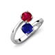 5 - Jianna 6.00 mm Cushion Lab Created Blue Sapphire and Round Ruby 2 Stone Promise Ring 