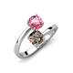 5 - Jianna 6.00 mm Cushion Smoky Quartz and Round Pink Tourmaline 2 Stone Promise Ring 