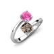 5 - Jianna 6.00 mm Cushion Smoky Quartz and Round Lab Created Pink Sapphire 2 Stone Promise Ring 