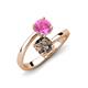 5 - Jianna 6.00 mm Cushion Smoky Quartz and Round Lab Created Pink Sapphire 2 Stone Promise Ring 