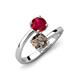 5 - Jianna 6.00 mm Cushion Smoky Quartz and Round Ruby 2 Stone Promise Ring 