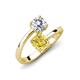5 - Jianna 6.00 mm Cushion Lab Created Yellow Sapphire and Round Forever One Moissanite 2 Stone Promise Ring 