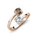 5 - Jianna IGI Certified 6.00 mm Cushion Lab Grown Diamond and Round Smoky Quartz 2 Stone Promise Ring 