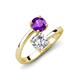 5 - Jianna IGI Certified 6.00 mm Cushion Lab Grown Diamond and Round Amethyst 2 Stone Promise Ring 
