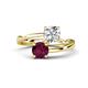 1 - Jianna GIA Certified 6.00 mm Cushion Natural Diamond and Round Rhodolite Garnet 2 Stone Promise Ring 