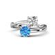 1 - Jianna GIA Certified 6.00 mm Cushion Natural Diamond and Round Blue Topaz 2 Stone Promise Ring 
