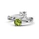 1 - Jianna GIA Certified 6.00 mm Cushion Natural Diamond and Round Peridot 2 Stone Promise Ring 