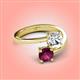 4 - Jianna GIA Certified 6.00 mm Cushion Natural Diamond and Round Rhodolite Garnet 2 Stone Promise Ring 