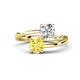 1 - Jianna GIA Certified 6.00 mm Cushion Natural Diamond and Round Lab Created Yellow Sapphire 2 Stone Promise Ring 