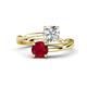 1 - Jianna GIA Certified 6.00 mm Cushion Natural Diamond and Round Ruby 2 Stone Promise Ring 