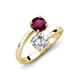 5 - Jianna GIA Certified 6.00 mm Cushion Natural Diamond and Round Rhodolite Garnet 2 Stone Promise Ring 