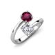 5 - Jianna GIA Certified 6.00 mm Cushion Natural Diamond and Round Rhodolite Garnet 2 Stone Promise Ring 