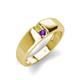 3 - Ethan 3.00 mm Round Yellow Diamond and Amethyst 2 Stone Men Wedding Ring 
