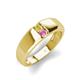 3 - Ethan 3.00 mm Round Yellow Diamond and Pink Sapphire 2 Stone Men Wedding Ring 