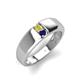 3 - Ethan 3.00 mm Round Yellow Diamond and Blue Sapphire 2 Stone Men Wedding Ring 