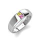3 - Ethan 3.00 mm Round Yellow Diamond and Pink Sapphire 2 Stone Men Wedding Ring 