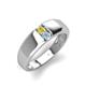 3 - Ethan 3.00 mm Round Yellow Diamond and Aquamarine 2 Stone Men Wedding Ring 