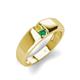 3 - Ethan 3.00 mm Round Yellow Diamond and Emerald 2 Stone Men Wedding Ring 