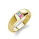 3 - Ethan 3.00 mm Round Aquamarine and Pink Sapphire 2 Stone Men Wedding Ring 