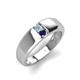 3 - Ethan 3.00 mm Round Aquamarine and Blue Sapphire 2 Stone Men Wedding Ring 