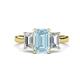 1 - Aletta 9x7 mm Emerald Cut Aquamarine and Lab Grown Diamond Three Stone Engagement Ring 