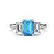 1 - Aletta 9x7 mm Emerald Cut Blue Topaz and Lab Grown Diamond Three Stone Engagement Ring 