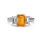 1 - Aletta 9x7 mm Emerald Cut Citrine and Lab Grown Diamond Three Stone Engagement Ring 