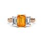 1 - Aletta 9x7 mm Emerald Cut Citrine and Lab Grown Diamond Three Stone Engagement Ring 
