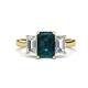 1 - Aletta 9x7 mm Emerald Cut London Blue Topaz and Lab Grown Diamond Three Stone Engagement Ring 
