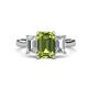 1 - Aletta 9x7 mm Emerald Cut Peridot and Lab Grown Diamond Three Stone Engagement Ring 