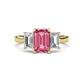 1 - Aletta 9x7 mm Emerald Cut Pink Tourmaline and Lab Grown Diamond Three Stone Engagement Ring 