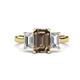 1 - Aletta 9x7 mm Emerald Cut Smoky Quartz and Lab Grown Diamond Three Stone Engagement Ring 