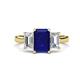 1 - Aletta 9x7 mm Emerald Cut Lab Created Blue Sapphire and Lab Grown Diamond Three Stone Engagement Ring 