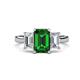 1 - Aletta 9x7 mm Emerald Cut Lab Created Emerald and Lab Grown Diamond Three Stone Engagement Ring 