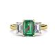 1 - Aletta 9x7 mm Emerald Cut Lab Created Alexandrite and Lab Grown Diamond Three Stone Engagement Ring 