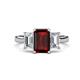 1 - Aletta 9x7 mm Emerald Cut Red Garnet and Lab Grown Diamond Three Stone Engagement Ring 