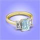 4 - Aletta 9x7 mm Emerald Cut Aquamarine and Lab Grown Diamond Three Stone Engagement Ring 