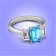 4 - Aletta 9x7 mm Emerald Cut Blue Topaz and Lab Grown Diamond Three Stone Engagement Ring 