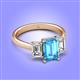 4 - Aletta 9x7 mm Emerald Cut Blue Topaz and Lab Grown Diamond Three Stone Engagement Ring 