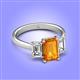 4 - Aletta 9x7 mm Emerald Cut Citrine and Lab Grown Diamond Three Stone Engagement Ring 