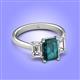 4 - Aletta 9x7 mm Emerald Cut London Blue Topaz and Lab Grown Diamond Three Stone Engagement Ring 