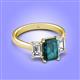 4 - Aletta 9x7 mm Emerald Cut London Blue Topaz and Lab Grown Diamond Three Stone Engagement Ring 