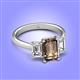 4 - Aletta 9x7 mm Emerald Cut Smoky Quartz and Lab Grown Diamond Three Stone Engagement Ring 