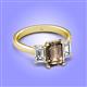 4 - Aletta 9x7 mm Emerald Cut Smoky Quartz and Lab Grown Diamond Three Stone Engagement Ring 