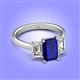 4 - Aletta 9x7 mm Emerald Cut Lab Created Blue Sapphire and Lab Grown Diamond Three Stone Engagement Ring 