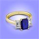 4 - Aletta 9x7 mm Emerald Cut Lab Created Blue Sapphire and Lab Grown Diamond Three Stone Engagement Ring 