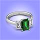 4 - Aletta 9x7 mm Emerald Cut Lab Created Emerald and Lab Grown Diamond Three Stone Engagement Ring 